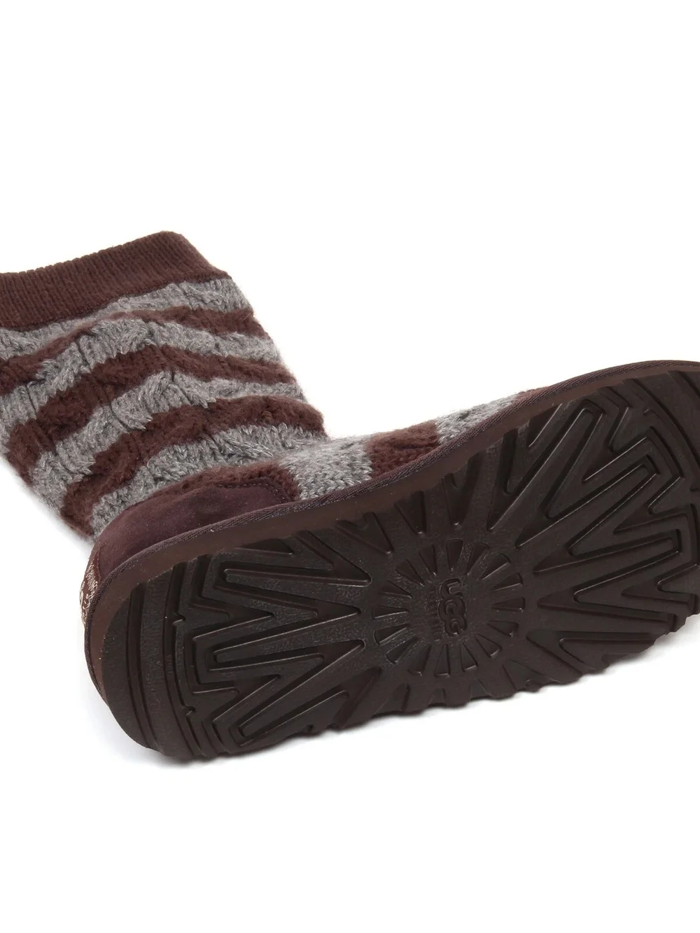 UGG Wool Suede Brown and Gray Striped Knit Winter Boots